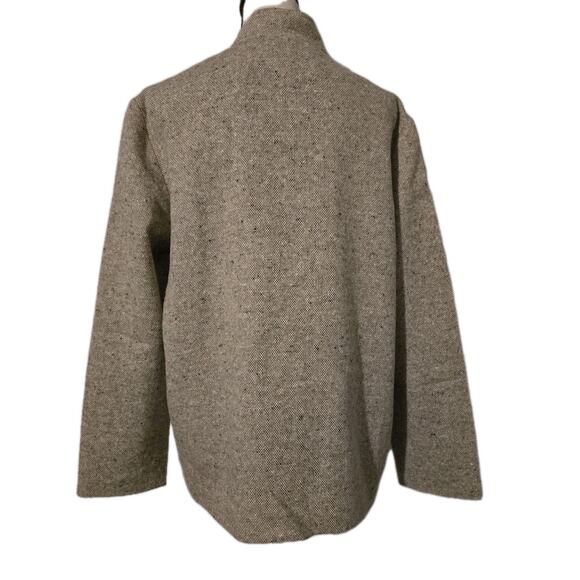 Orvis Lt Brown Tweed Wool Blazer Mandarin Collar Size L Women Button Up Made USA - Picture 4 of 8